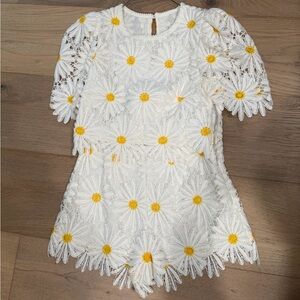 SAYLOR White Pom-Trim Lace Top